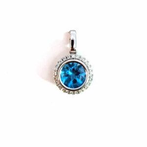 14K Gold Blue Topaz Pendant